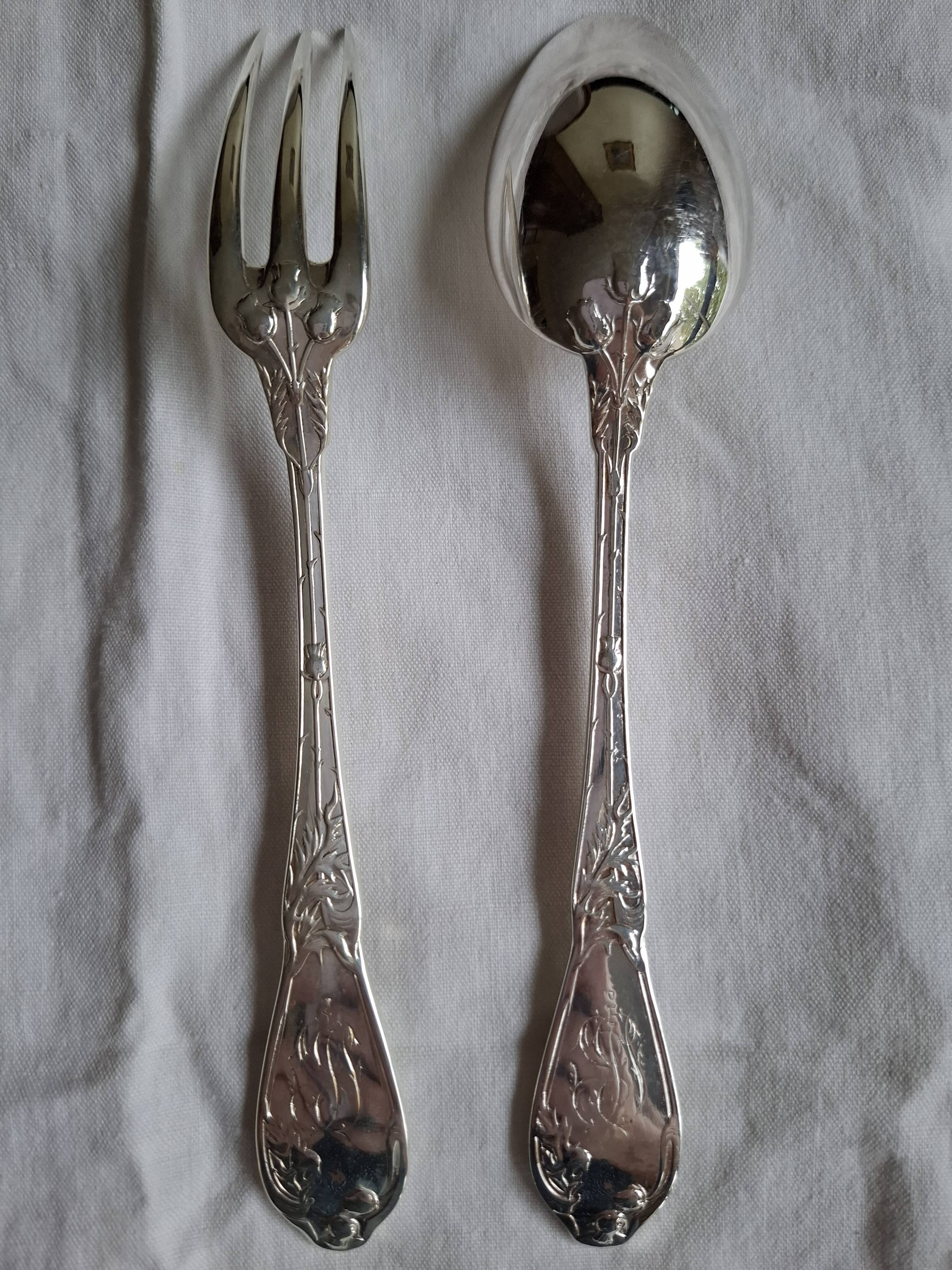 12 Art Nouveau silver-plated cutlery sets with thistle motifs