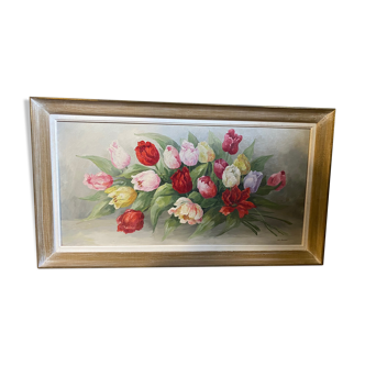 Peinture sur toile fleurs signée