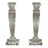 Pair of hand-cut solid crystal candle holders.