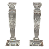 Pair of hand-cut solid crystal candle holders.