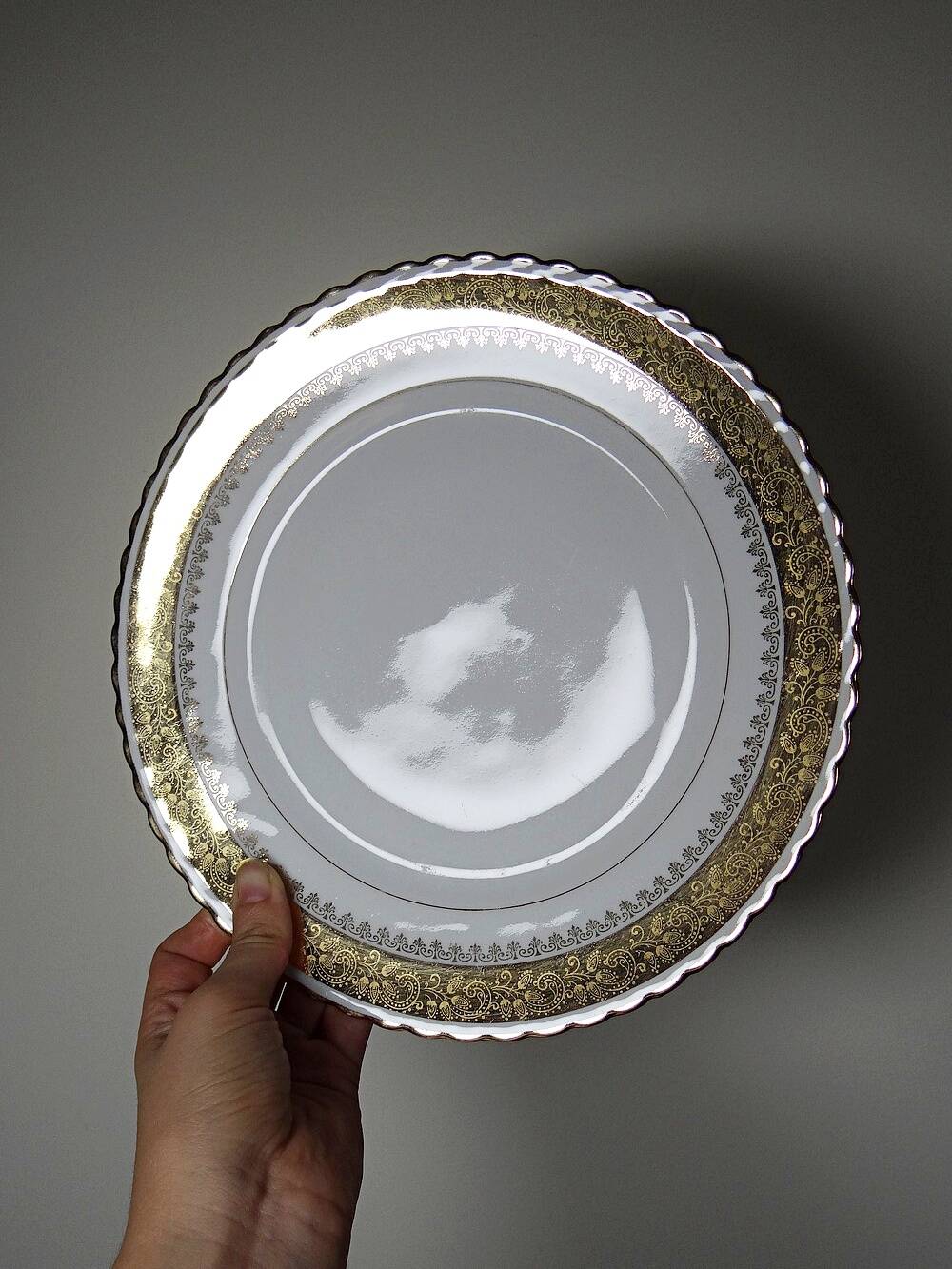 Set of 6 vintage flat plates ADP L Royal Limoges, gilded porcelain - 2