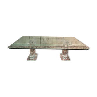 Table basse en verre et plexiglas signée