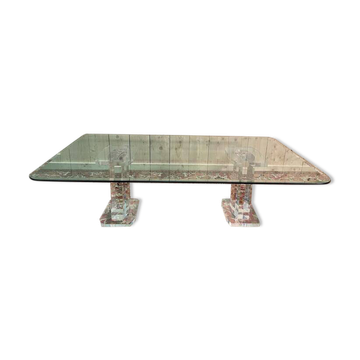 Table basse en verre et plexiglas signée