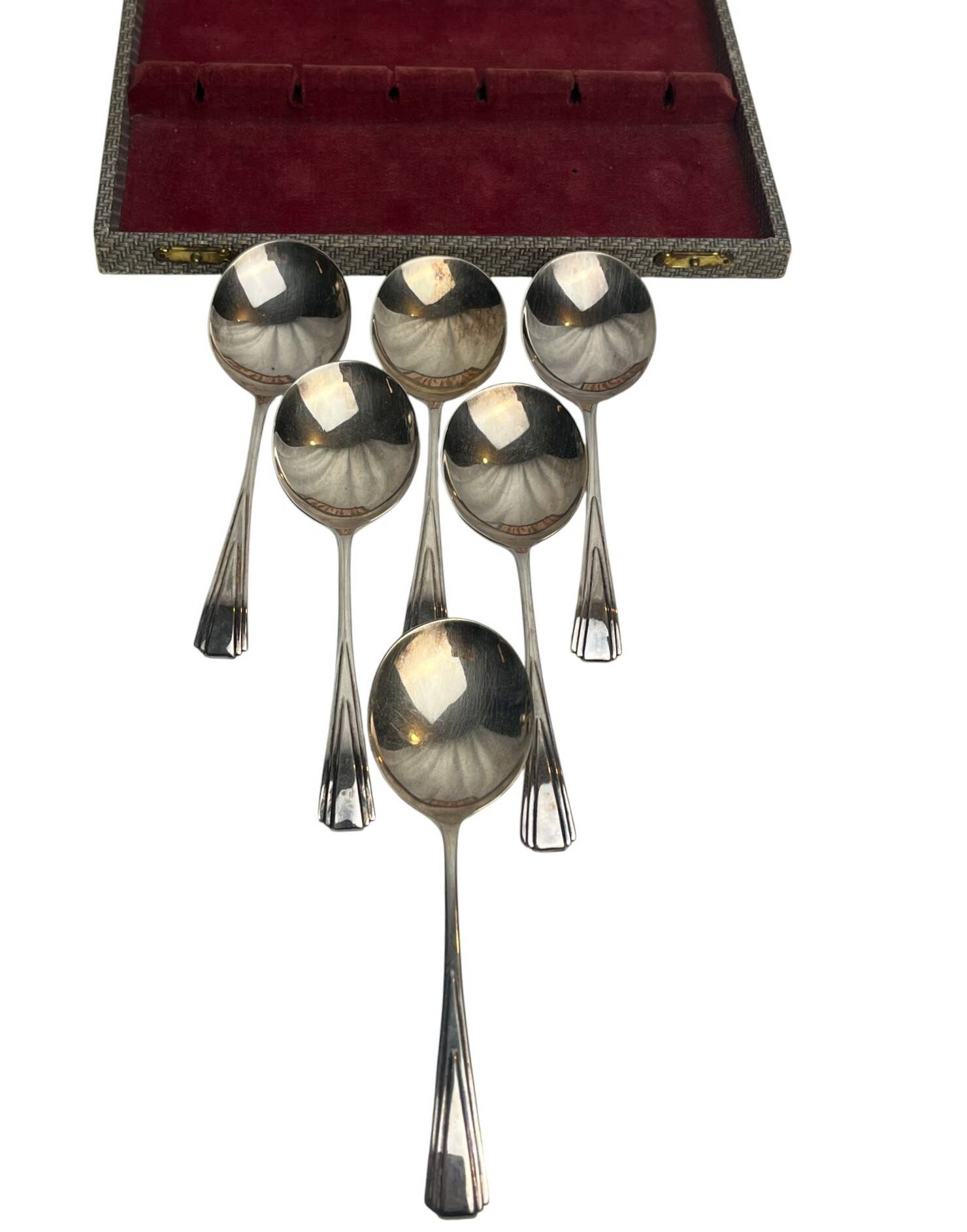 Art de la table, six cuillères à glace métal argenté anglais vers 1930