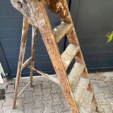 Antique authentic painter's stepladder in vintage patinated wood