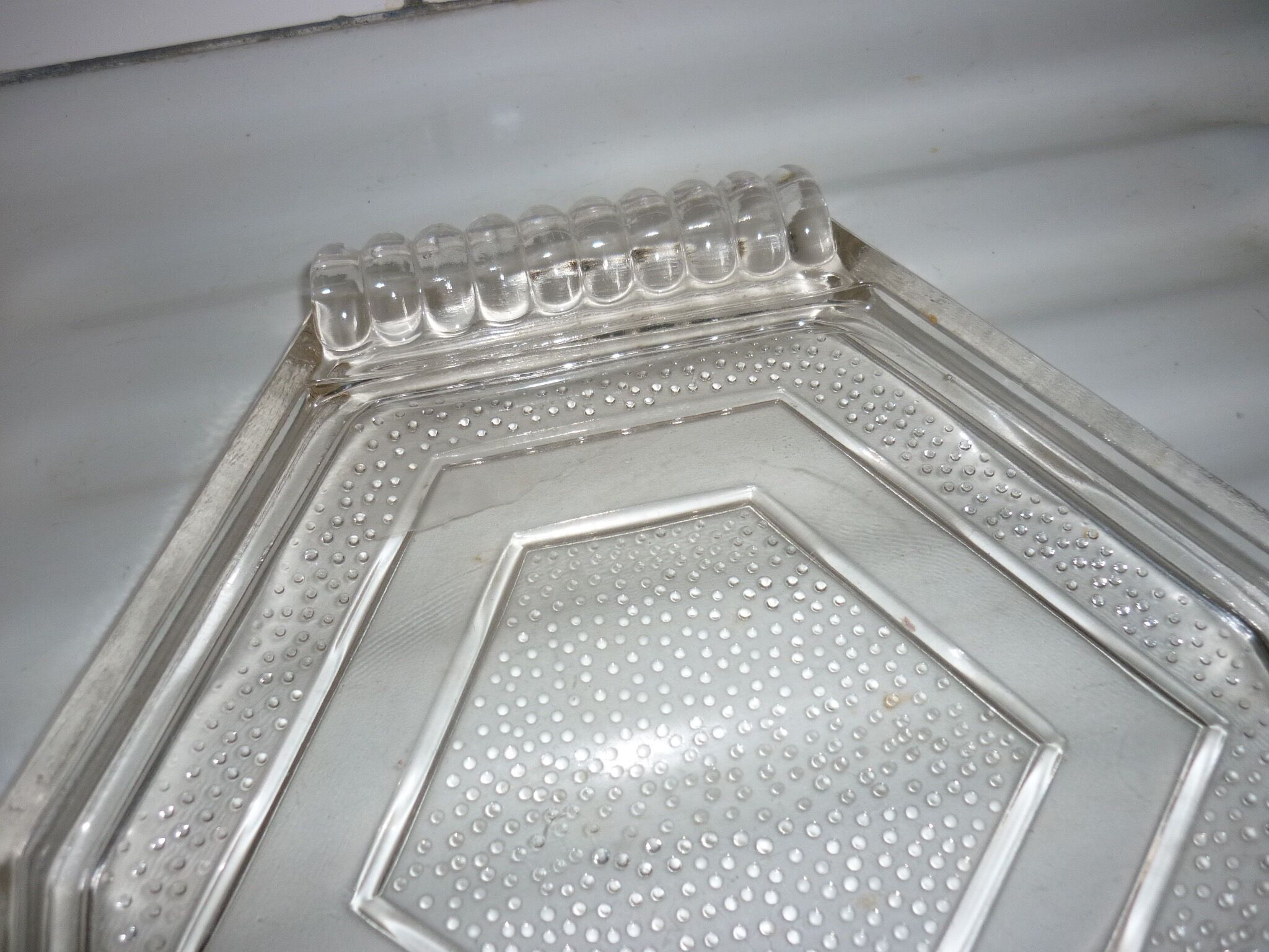 Octagonal Art Deco translucent glass tray