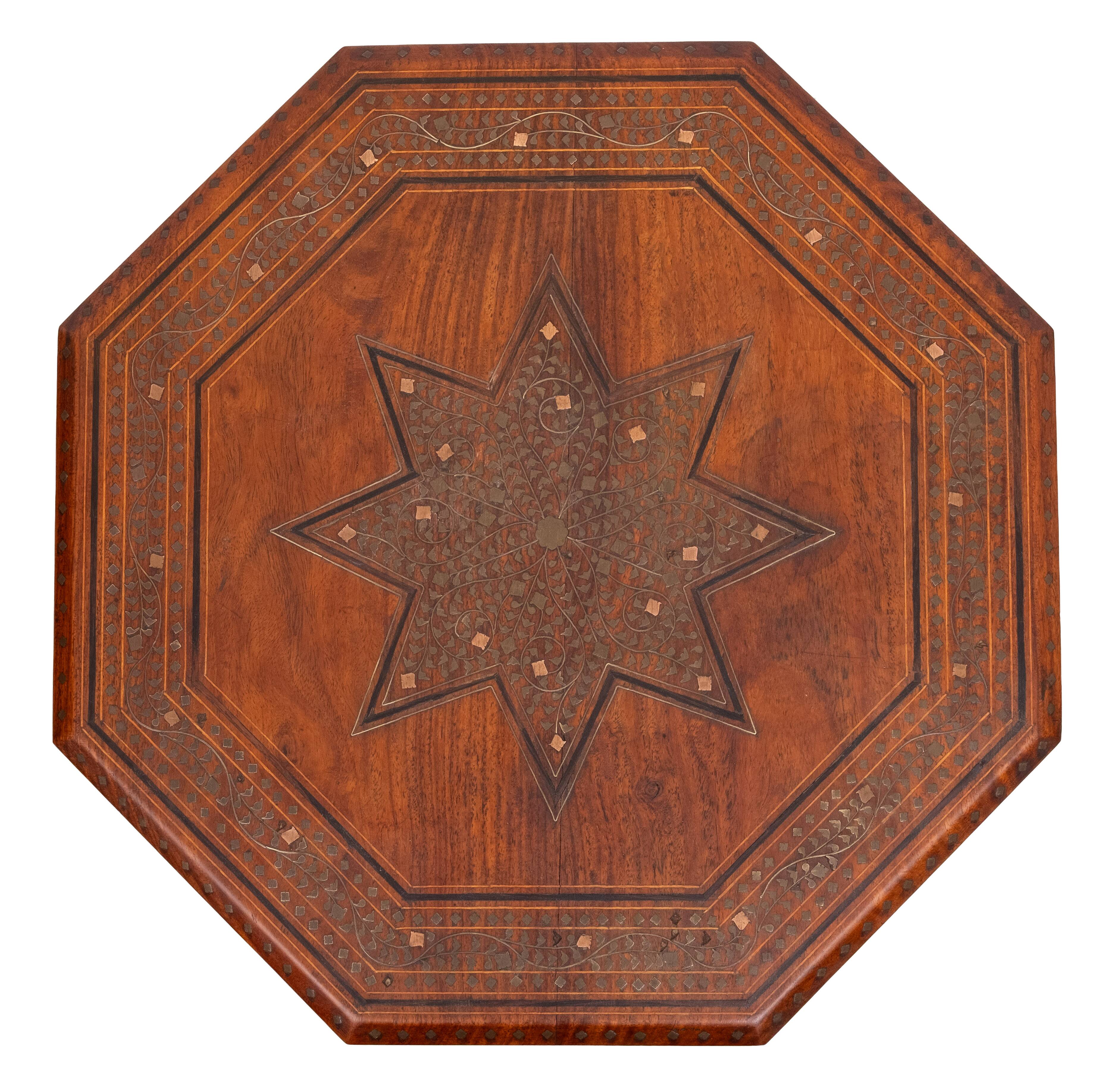 Fabulous Hoshiarpur Anglo Indian brass inlaid hardwood occasional coffee ta