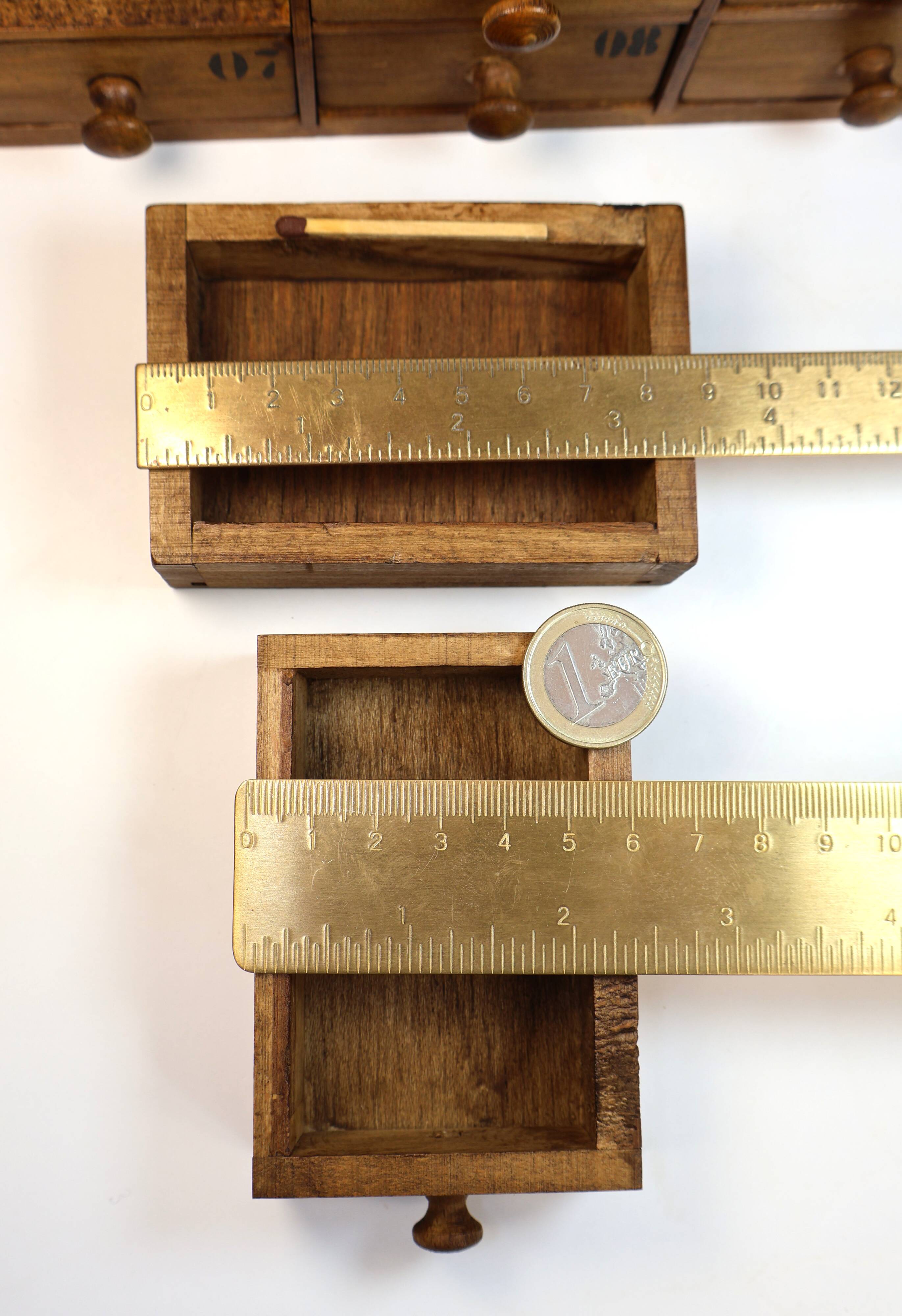 Small drawer unit, vintage wooden watchmaker's chest.