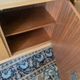 Modernist enfilade with a checkerboard pattern in light wood and mahogany marquetry,