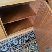 Modernist enfilade with a checkerboard pattern in light wood and mahogany marquetry,