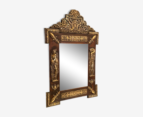 Miroir à fronton XIXe Néo classique décor personnage antique laiton sur  bois | Selency