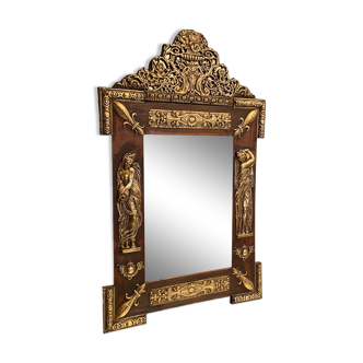 Mirror pediment nineteenth Neo classical decoration antique character brass on wood