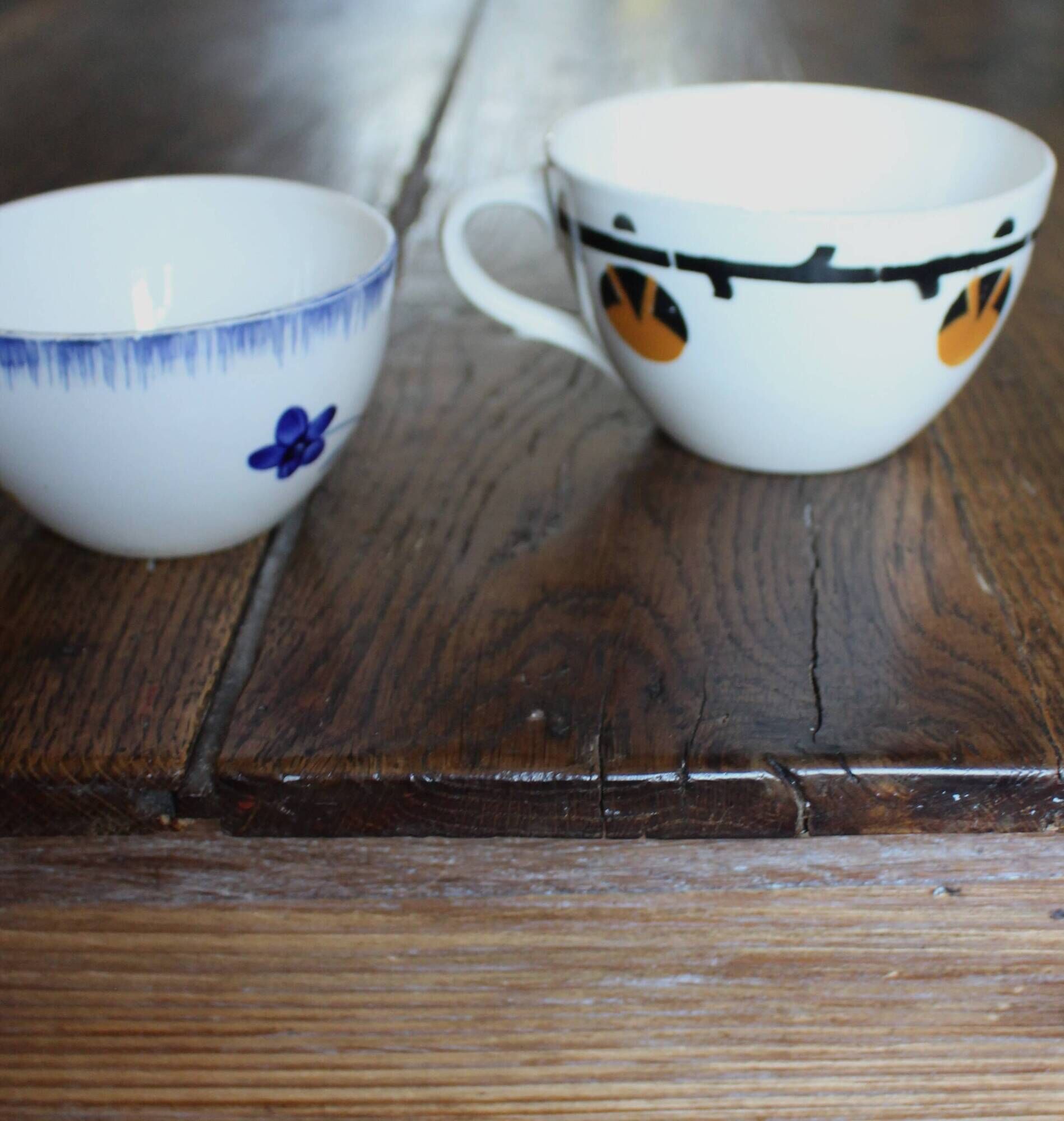 Cups Marylou Digoin Sarreguemines Barcarolle Badonviller orange black art