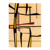 Handwoven wool tapestry with colourful geometric design. 2026.