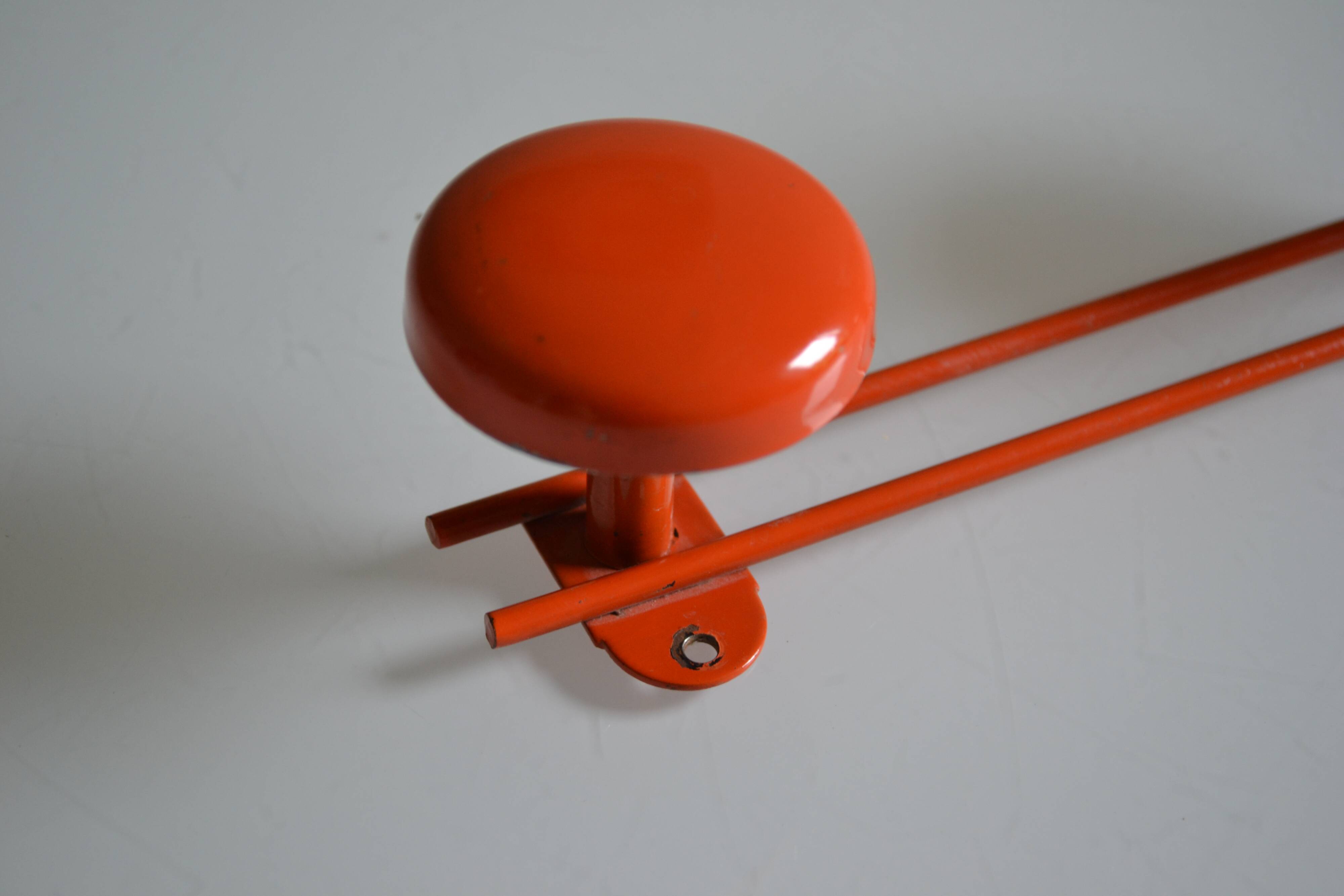 Vintage 70s orange lacquered metal 4-hook wall coat rack