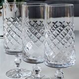 Set 6 champagne flutes, Lorraine crystal. Diamond/crosshair patterns. High 16 cm