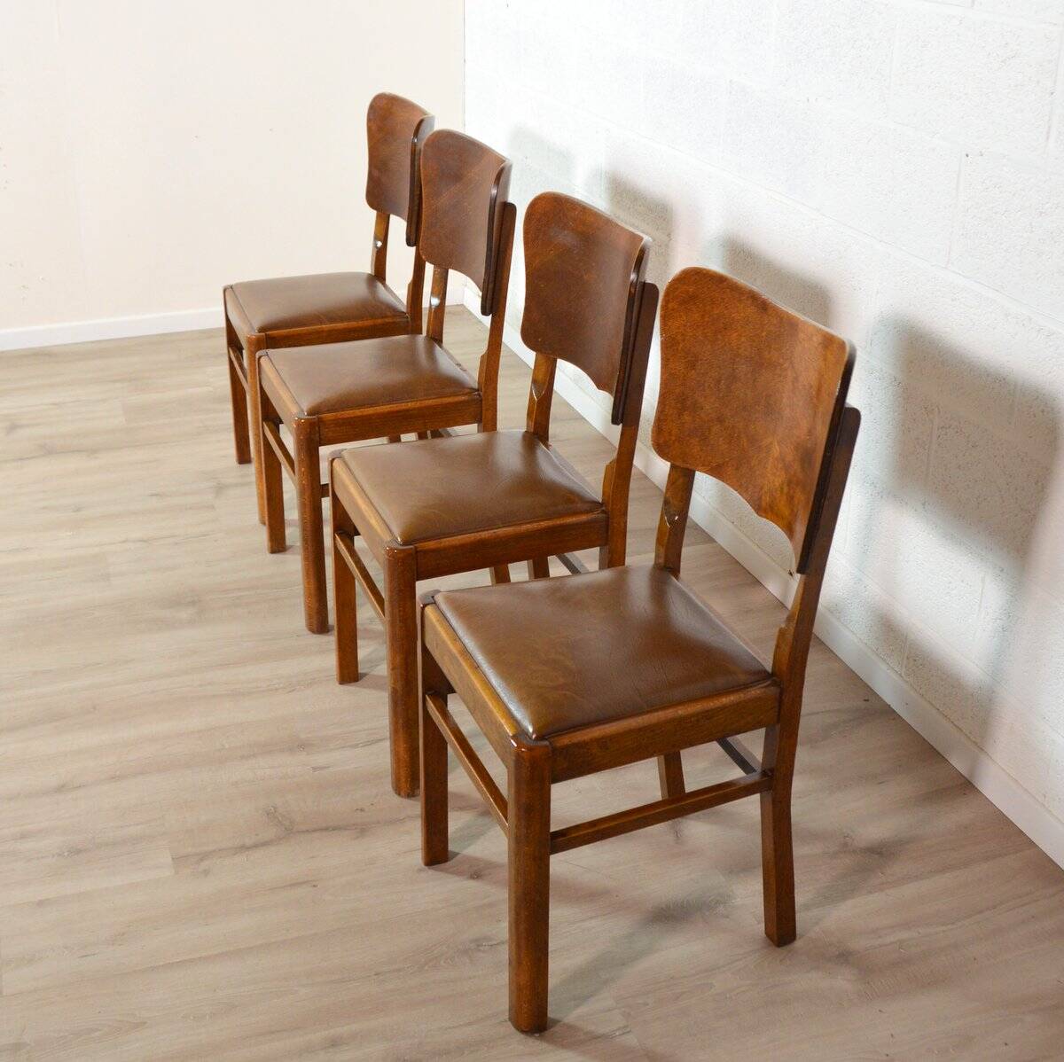 Set of 4 wood and vinyl bistro chairs 1930