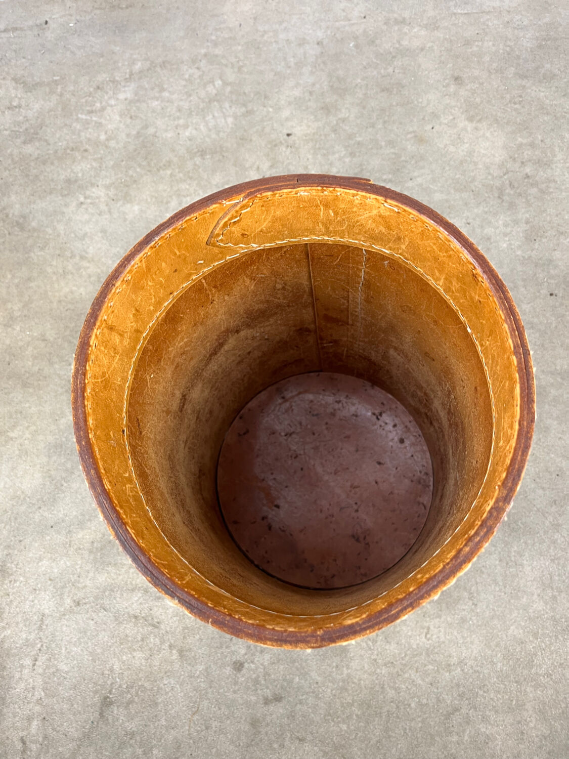 Danish leather wastepaper basket by Torben Orskov in Adnet style