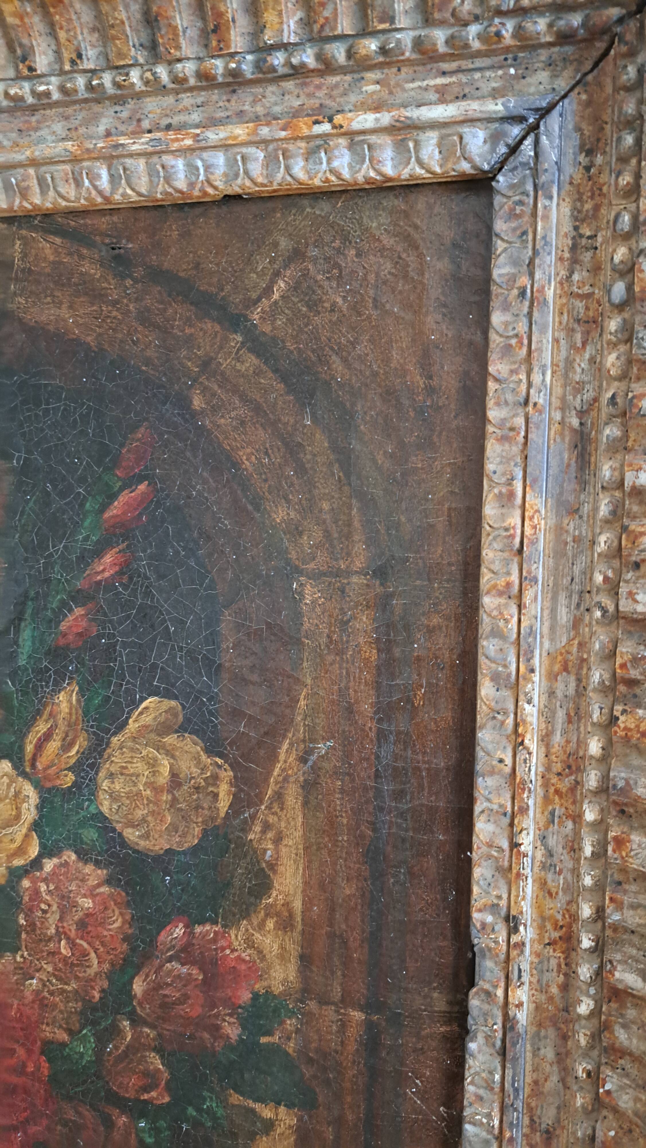 Old table from the 19th century – Floral still life, oil on canvas.