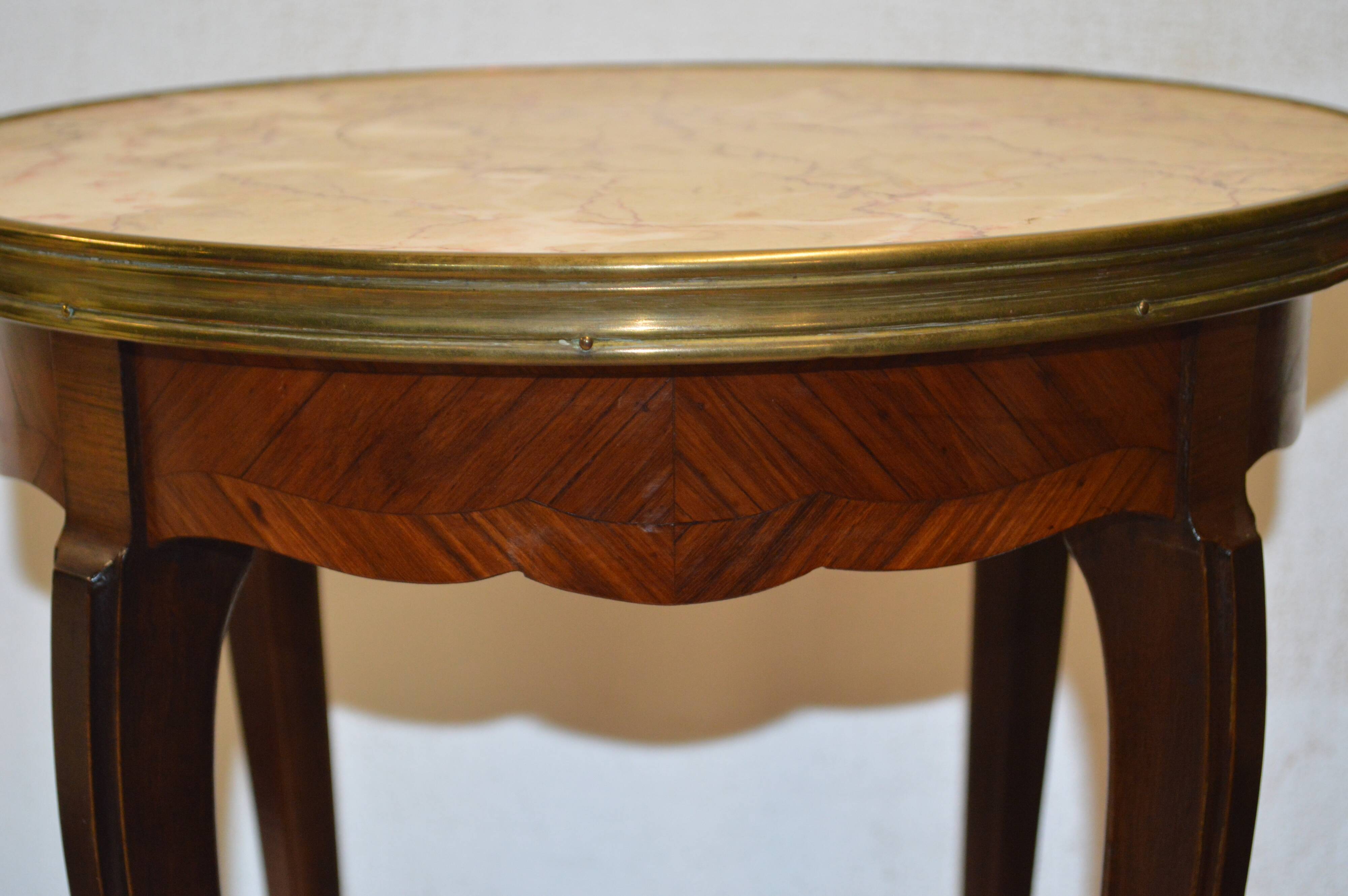 Marquetry marble top side table