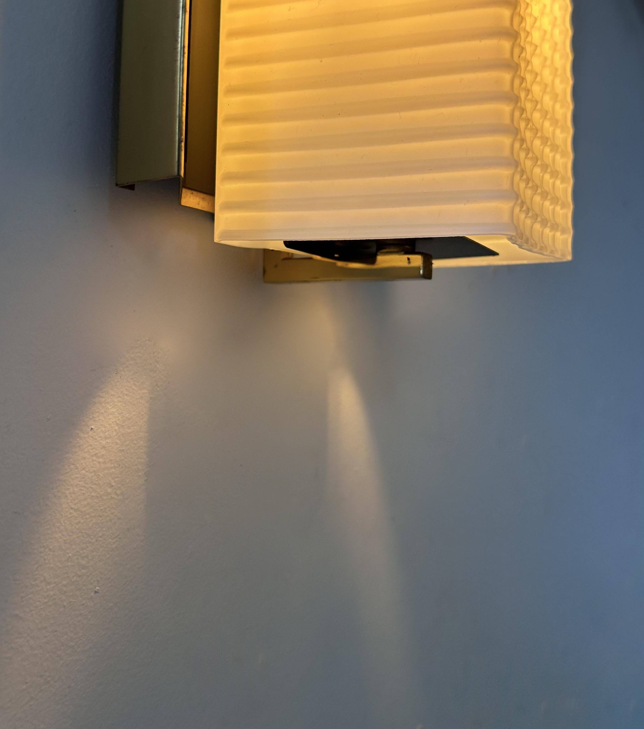 Vintage wall lamp, opaline and brass, France 1950
