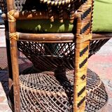 Authentique fauteuil dit Emmanuelle en rotin, design séventies