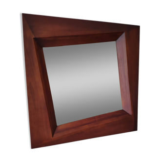 Grand miroir carré bois exotique 100x100 cm - Design élégant scandinave