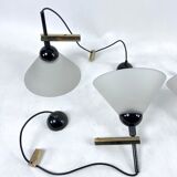 Rare Set of four Italian Modern brass and Murano glass wall lamps by Quattrifolio. 1970s