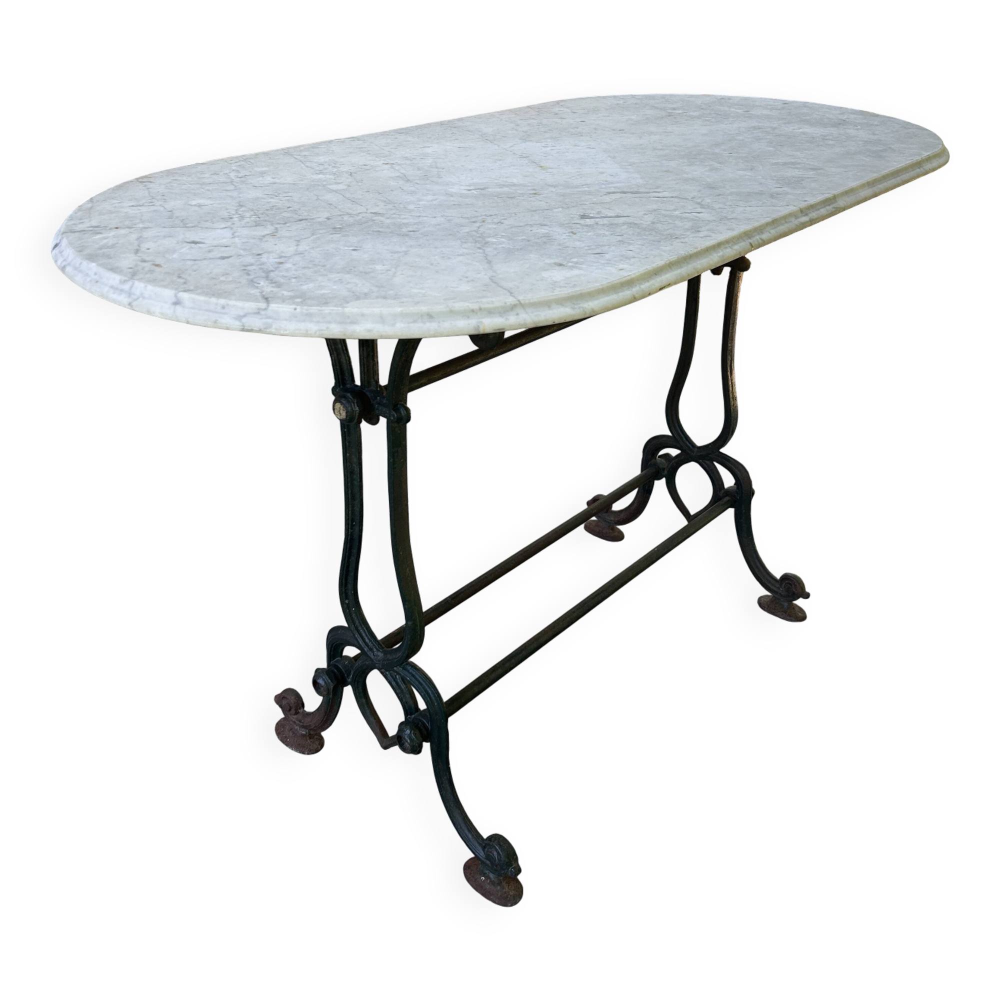 Art Nouveau cast iron and marble bistro table.