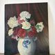 Bouquet of roses, burgundy background, oil on panel 1951