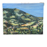 View of a mountain village, oil on canvas