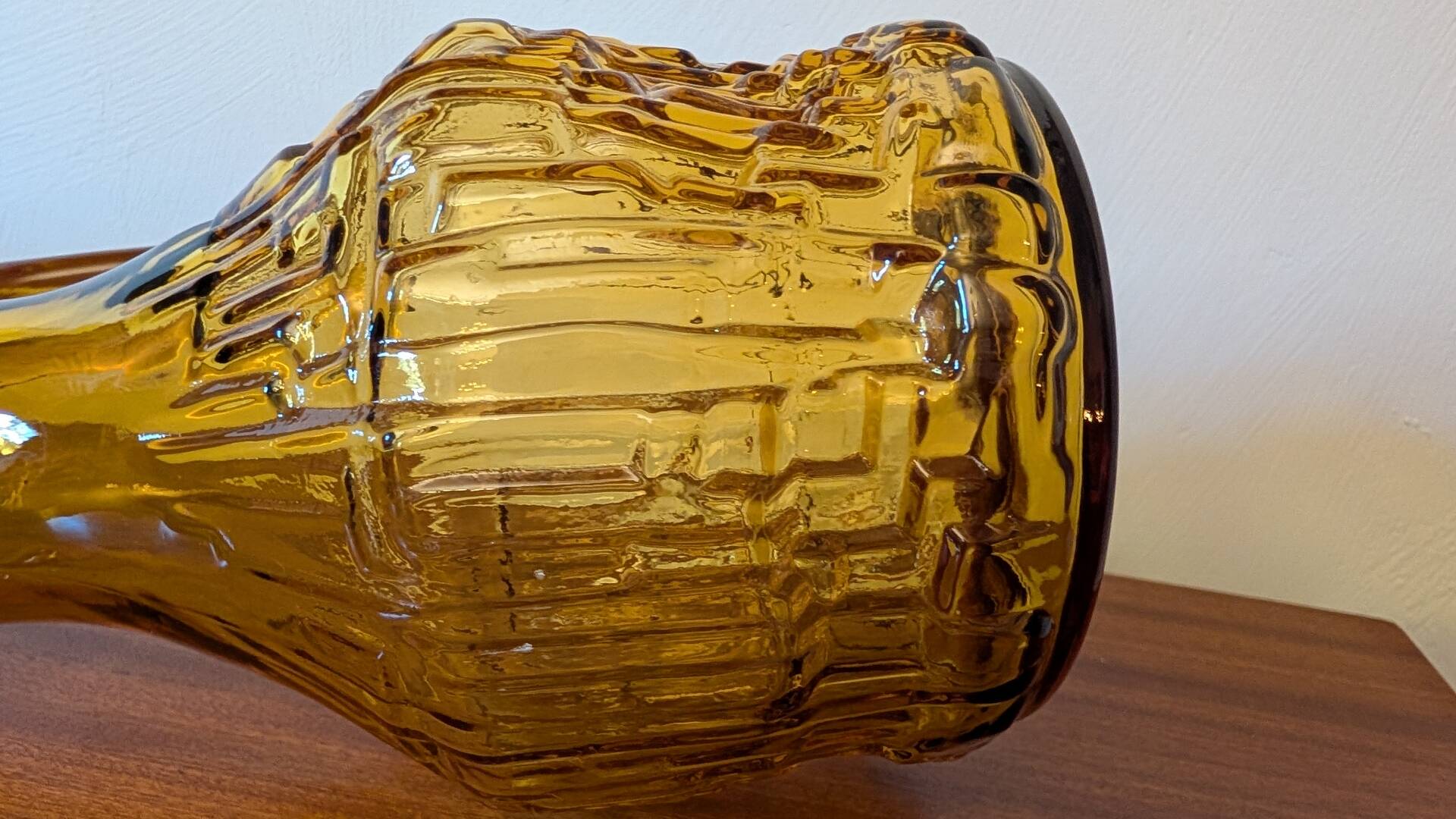 Italian pitcher textured amber glass 70's
