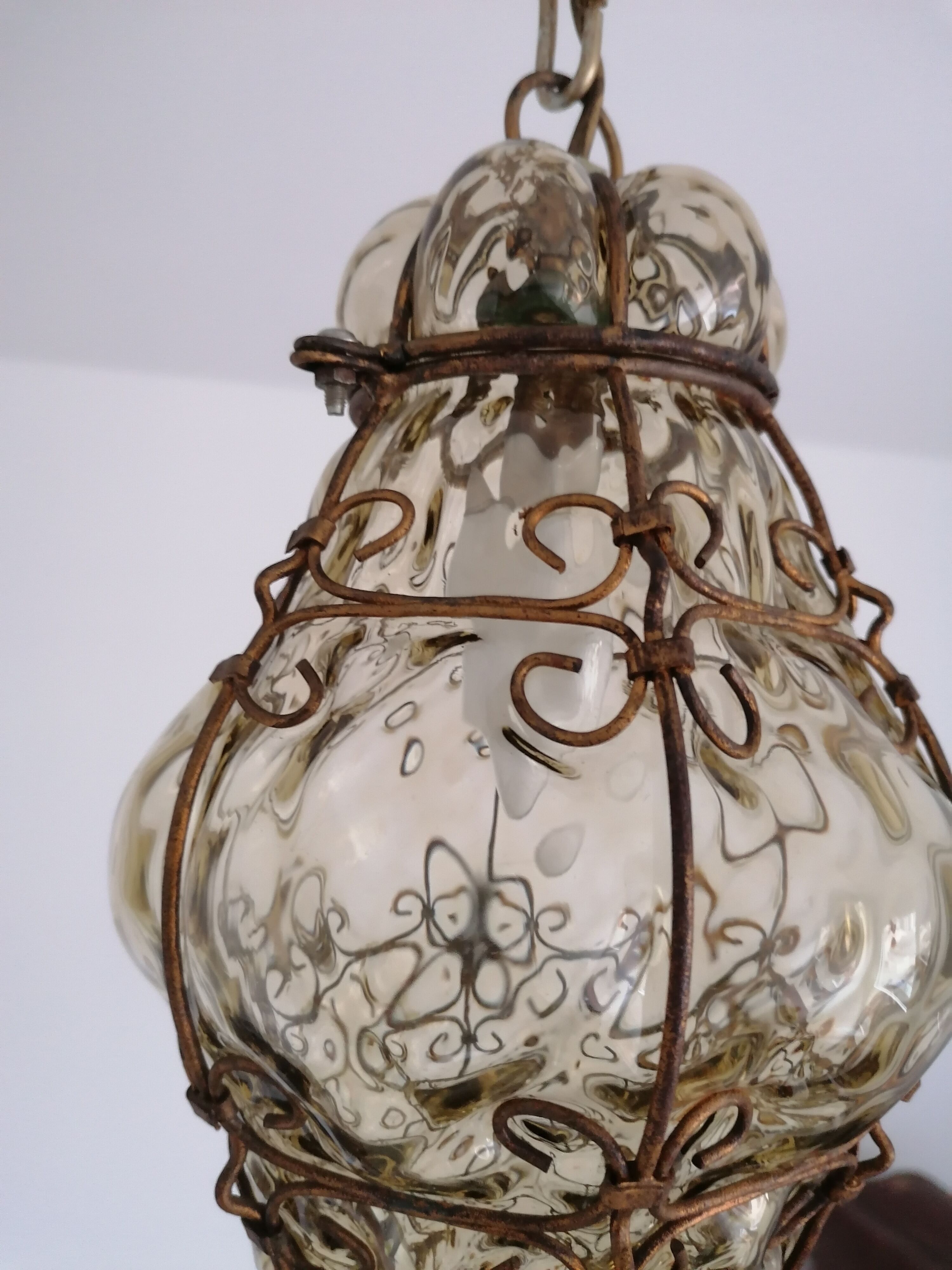 Venetian Lantern - Murano Glass blown in its metal cage CIRCA 1940