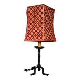 60s Wrought Iron Table Lamp with Upholstered Shade
