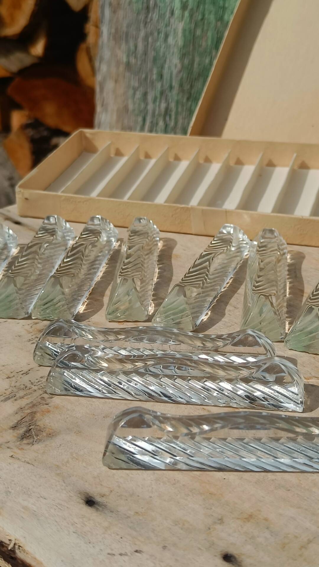 Lot de 12 porte-couteaux doubles vintage en cristal avec boîte