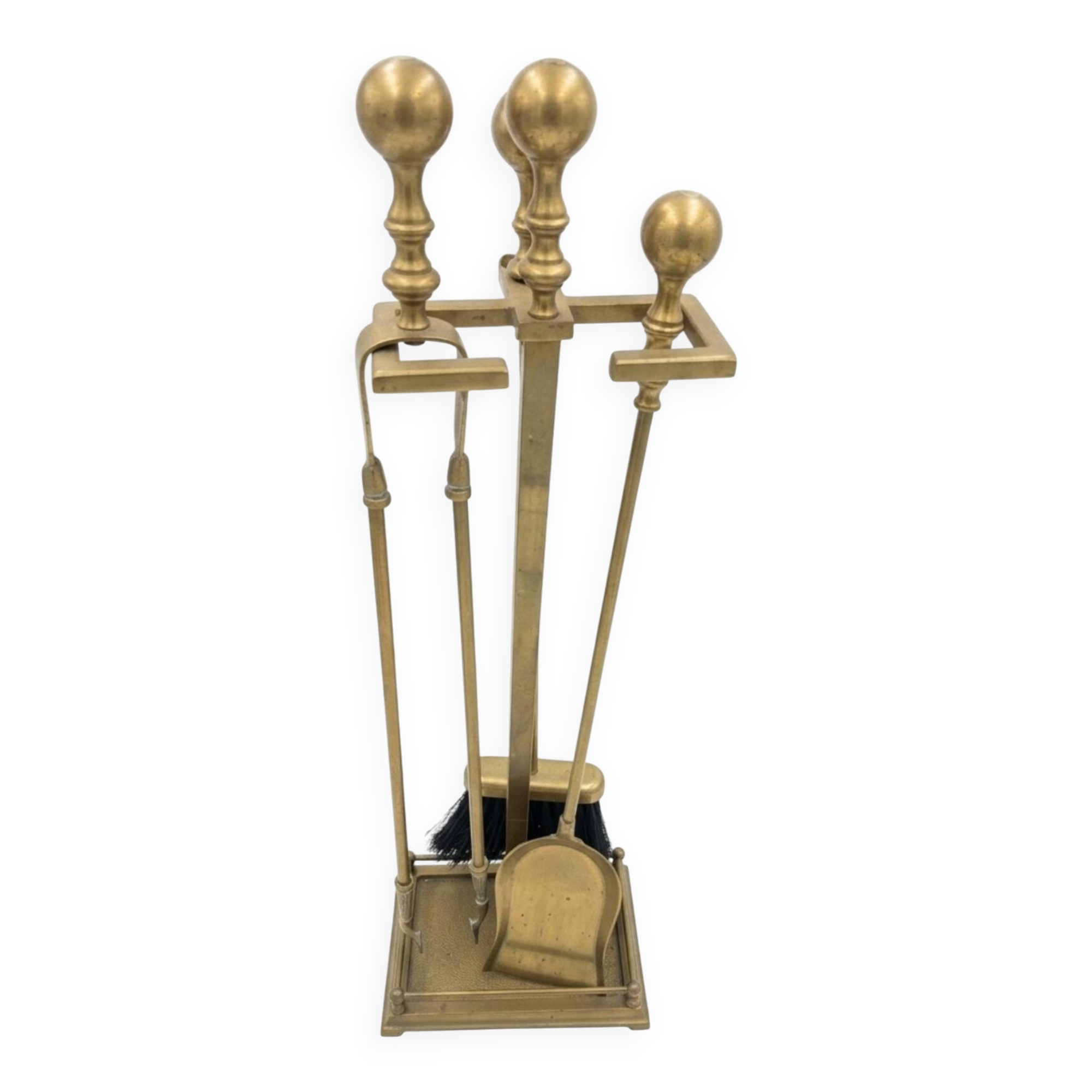 Fireplace tool set in brass