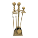 Fireplace tool set in brass