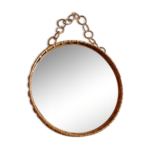 Miroir rond en rotin