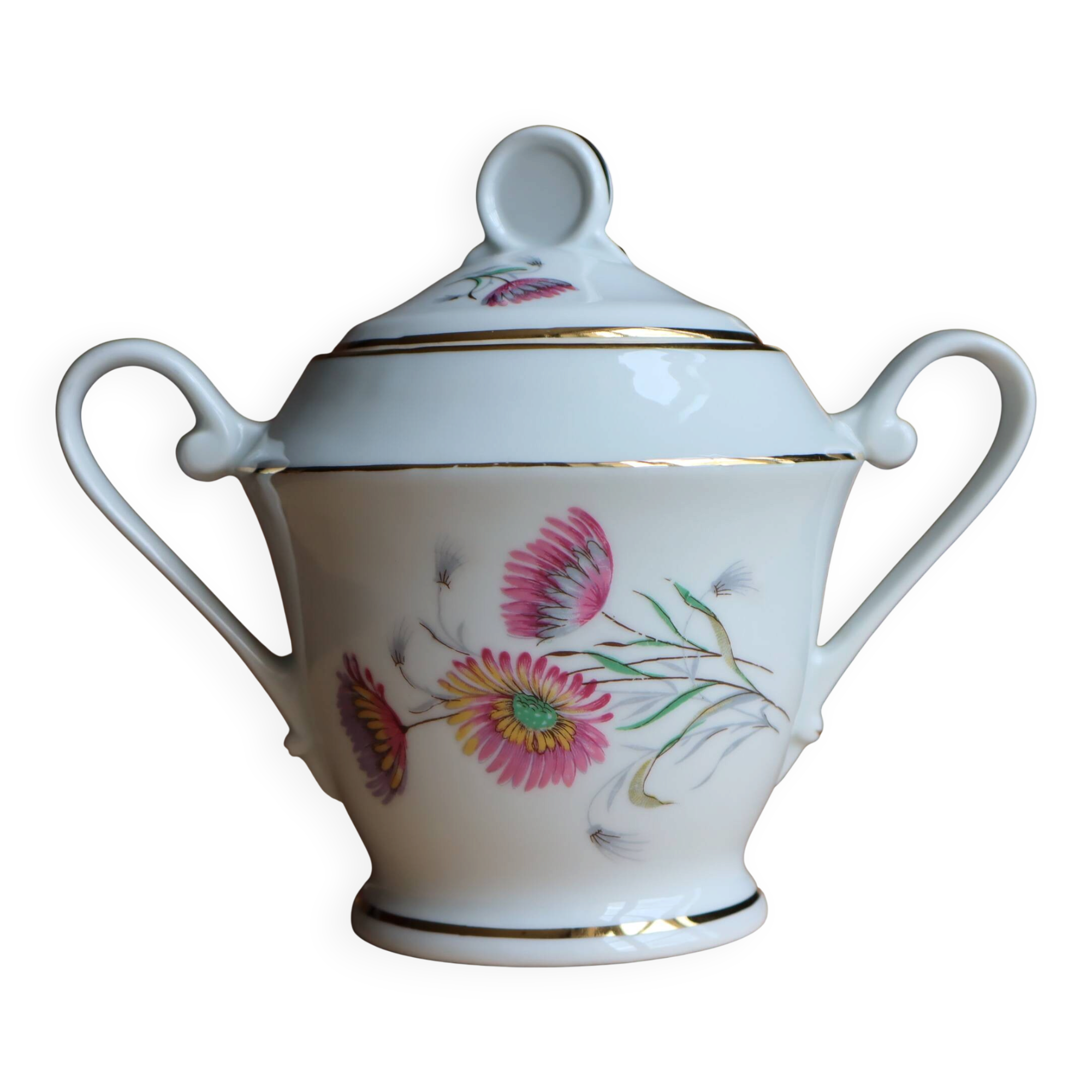 Vintage sugar bowl in fine porcelain - M&S Made in Berry Limoges clay