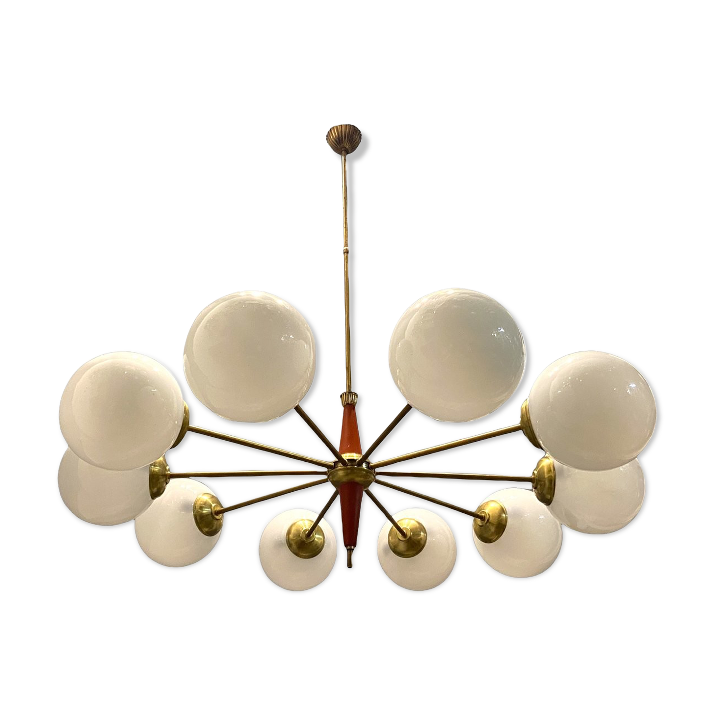 Italian sputnik chandelier in opaline glass, 1960s