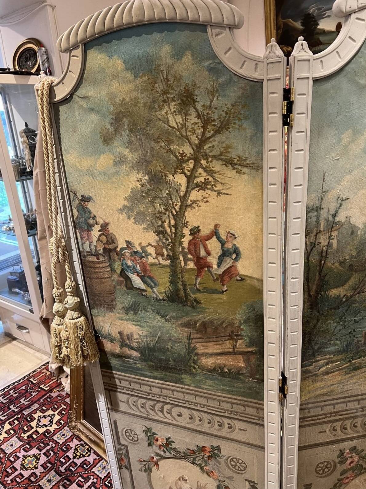 Four-panel screen from the Louis XVI period with rustic decorations.