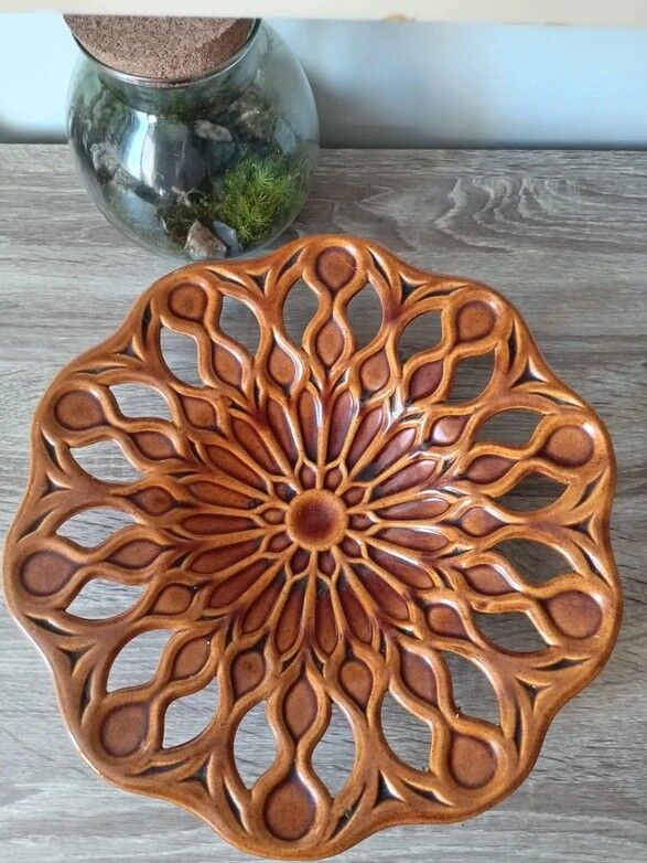 Openwork and glazed ceramic fruit bowl, 1960s-70s.