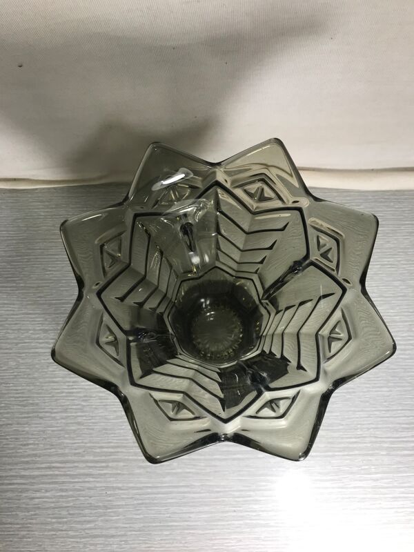 Vase ancien art deco verre moule fumé forme étoile années 30 vintage