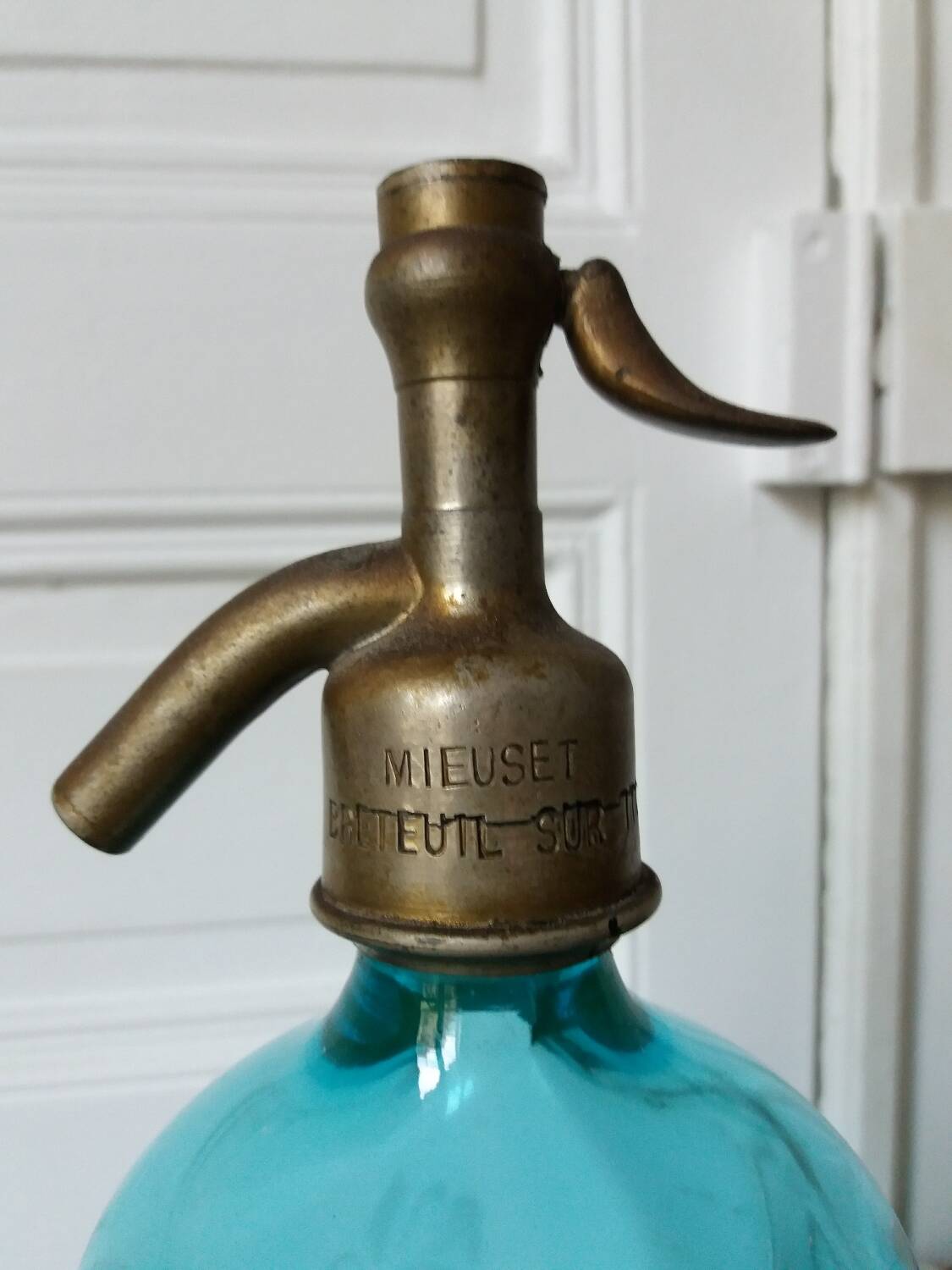 Old blue glass siphon
