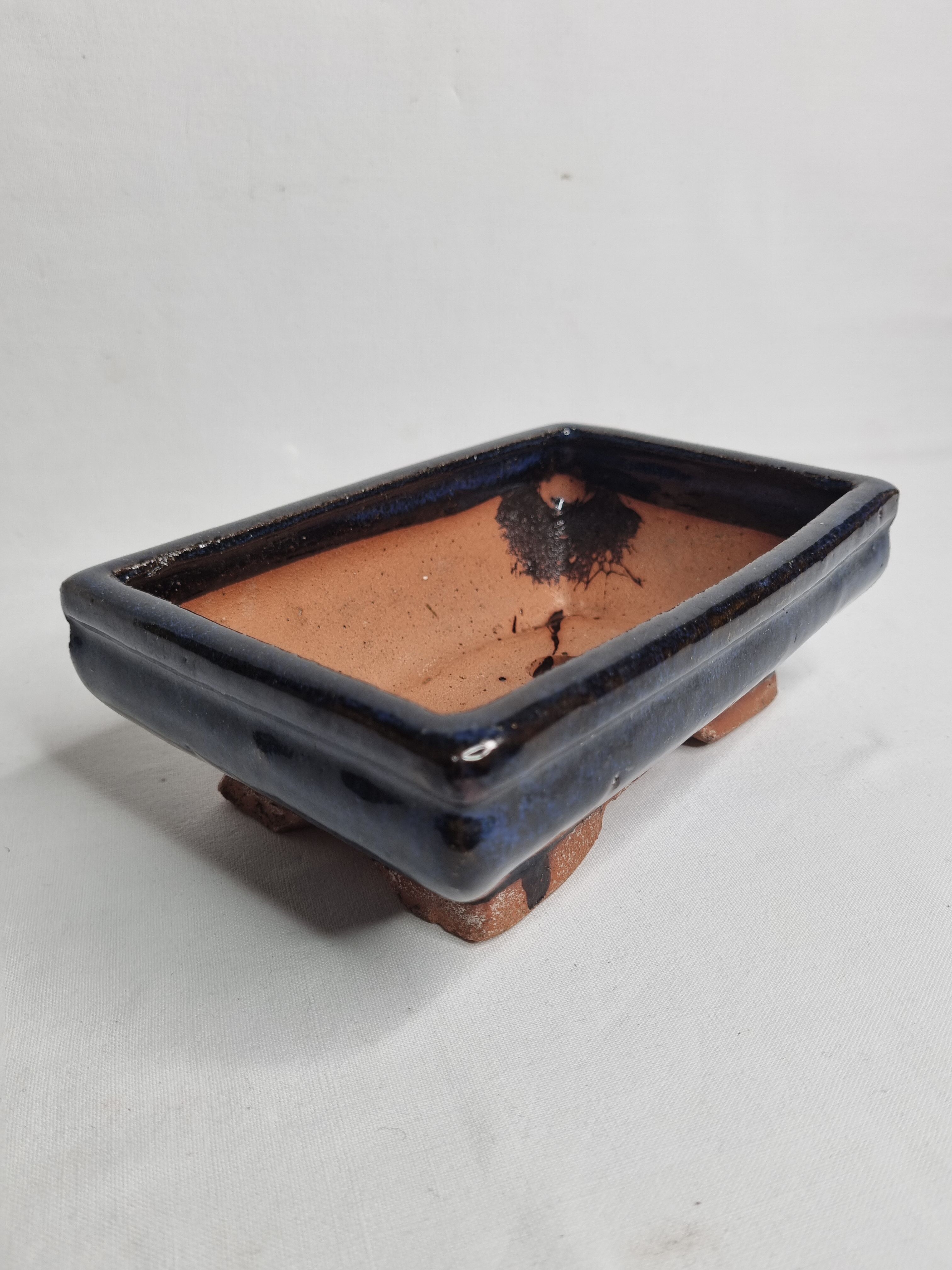 Set of three bonzaï pots of different formats in enamelled terracotta