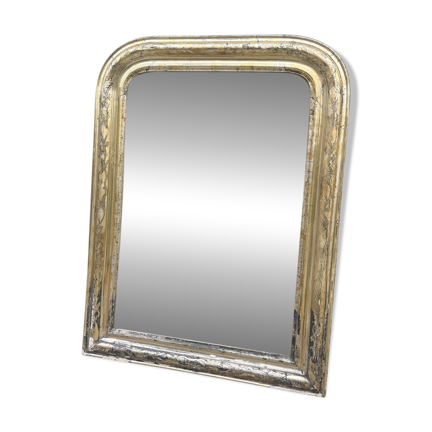 Antique patinated mirror in Louis-Philippe style – painted decoration – late 19th century