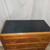 Jolie commode de 4 tiroirs pieds compas plaquage chene