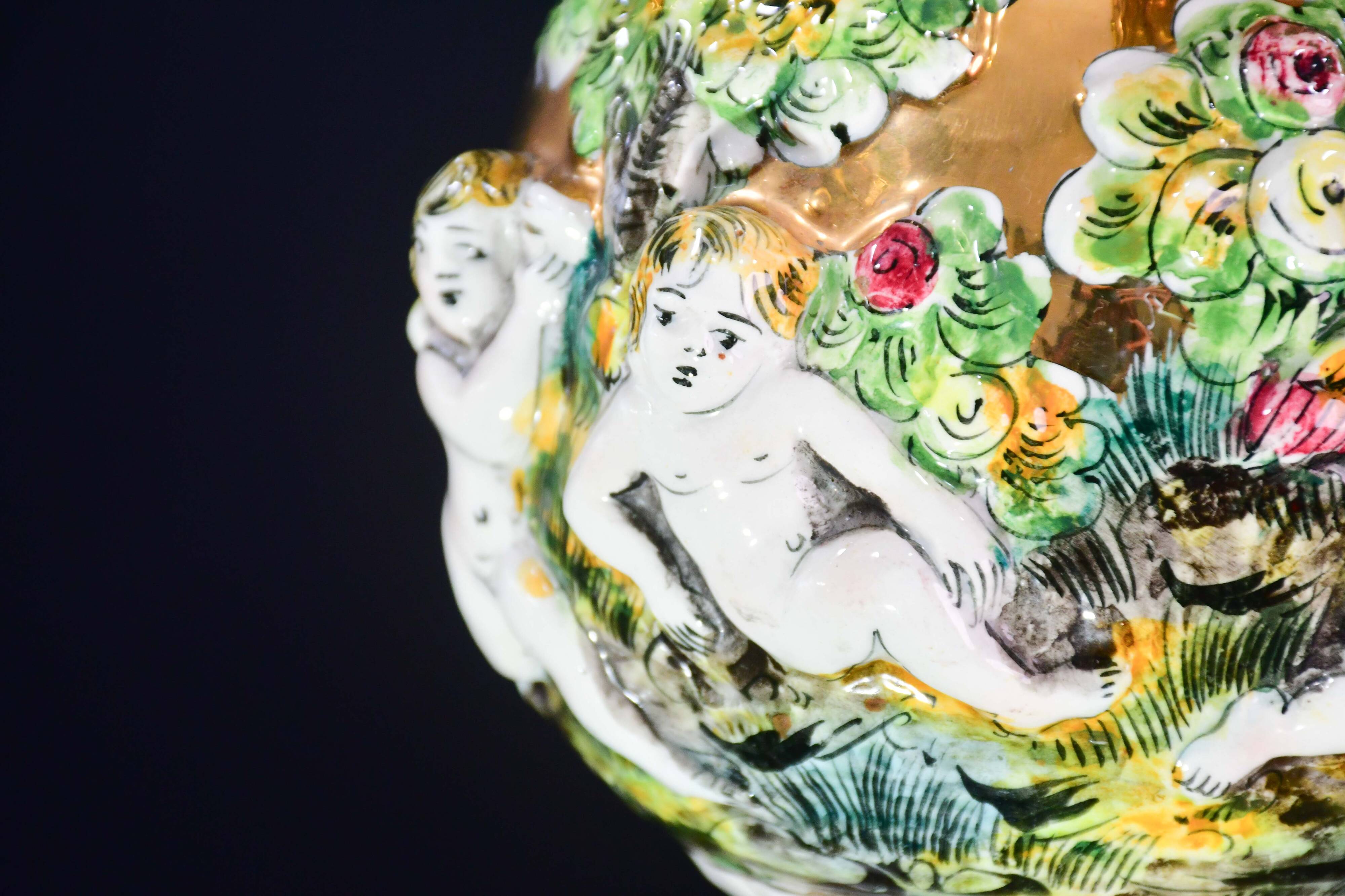 Manila, large size 12 light Italian vintage ceramic chandelier, 1960