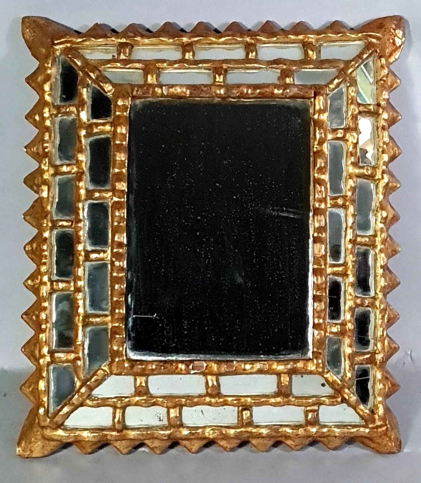 Mirror with reverse edges, carved wooden frame, vintage 50s, C942.