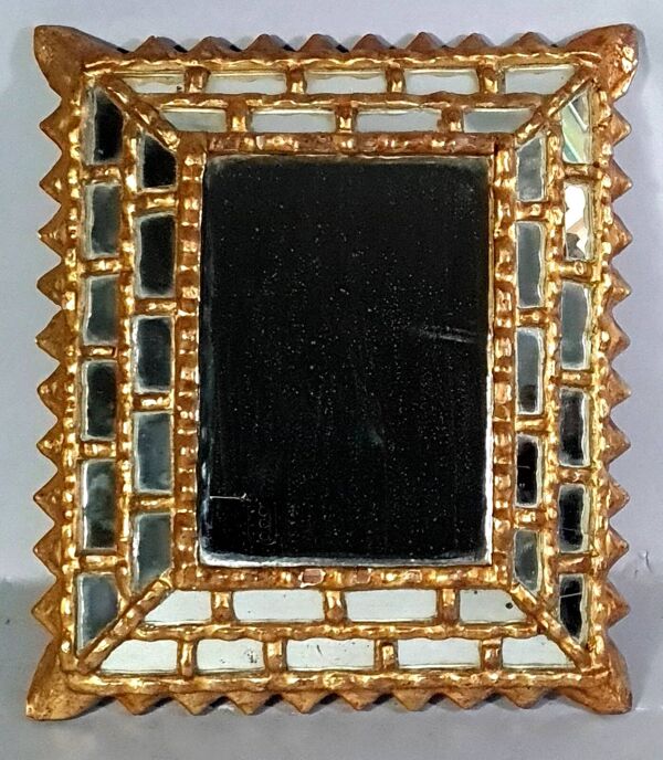 Miroir à parcloses bords inversés bois sculpté doré Vintage 50s C942